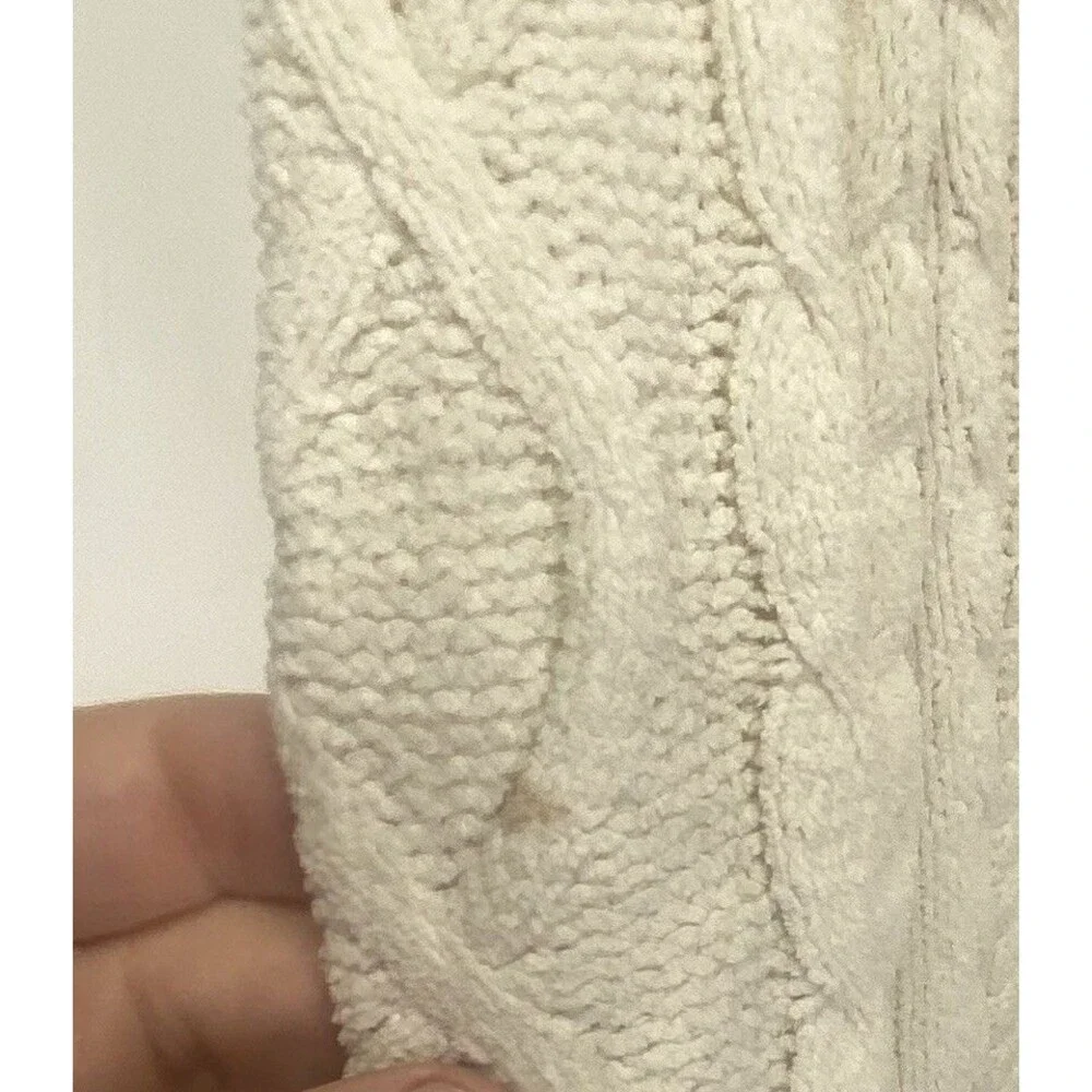J.JILL Cable Knit Fisherman Chenille Sweater Cream Women's Sz Medium P Old Money